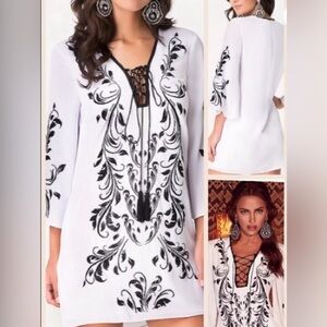 Bebe white embroidered lace up dress size xs